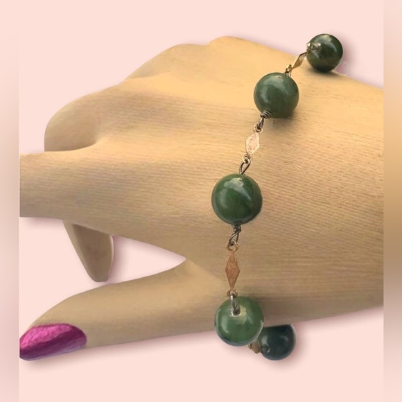 Jade Bracelet Art Deco Chain Link Jewelry - Picture 3 of 9